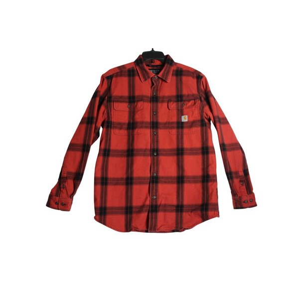Carhartt L/S Red Plaid Button Down Thick Flannel Work Shirt Mens Medium - Picture 1 of 6